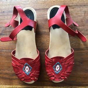 Swedish Hasbeen Red Sandal with Blue Detail